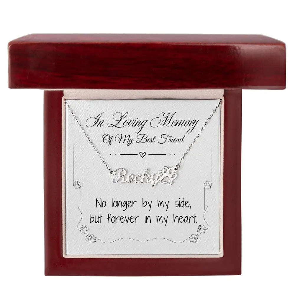 Missing My Dog Pawprint Necklace - In Loving Memory - Polished Stainless Steel / Luxury Box - Jewelry