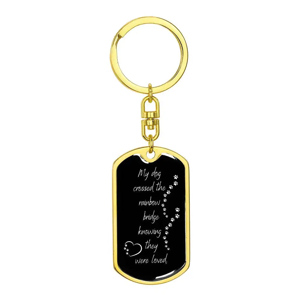 My Dog Crossed The Rainbow Bridge KeyChain - Dog Tag with Swivel Keychain (Gold) / No - Jewelry