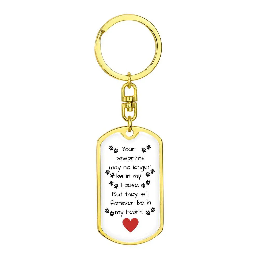 Paw Prints On My Heart Key Chain - Dog Tag with Swivel Keychain (Gold) / No - Jewelry Keychain