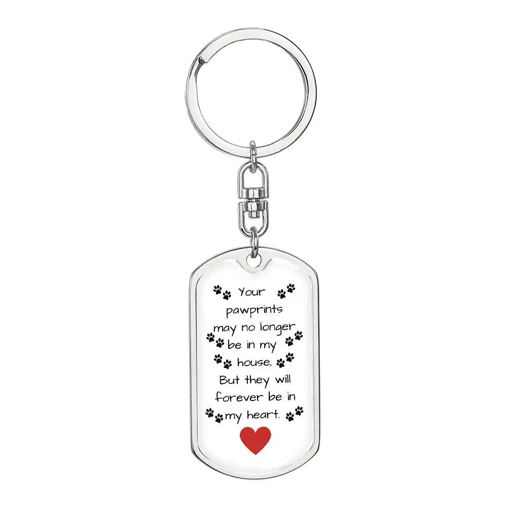 Paw Prints On My Heart Key Chain - Dog Tag with Swivel Keychain (Steel) / No - Jewelry Keychain