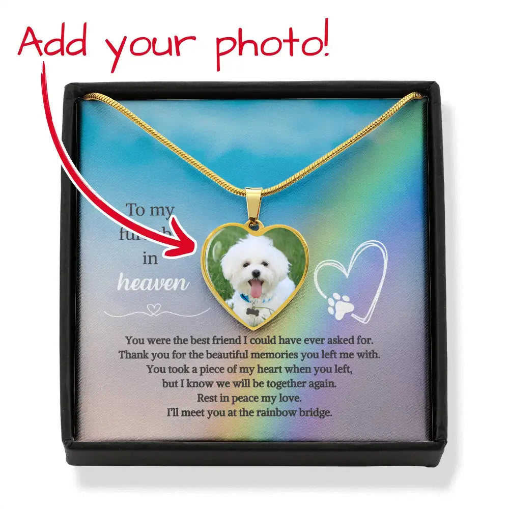 To My Furbaby in Heaven Photo Heart Necklace – Personalized Dog Memorial Keepsake - Jewelry