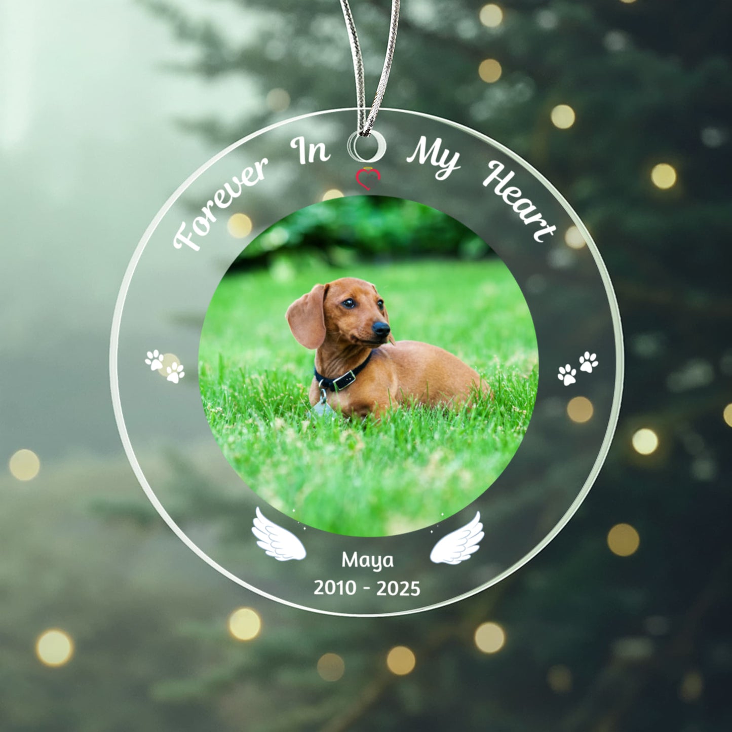 "Forever In My Heart" - Personalized Acrylic Circle Dog Memorial Ornament