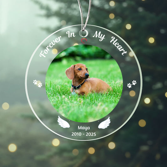"Forever In My Heart" - Personalized Acrylic Circle Dog Memorial Ornament