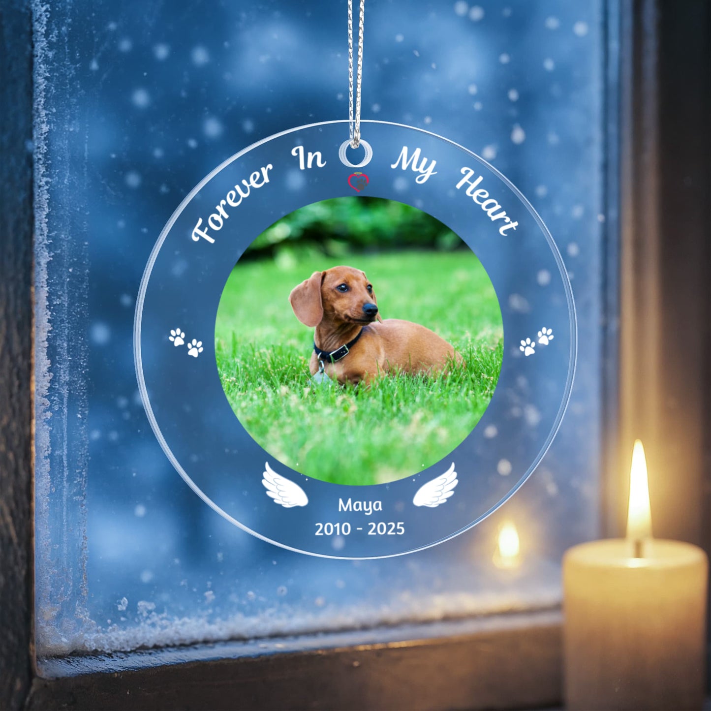 "Forever In My Heart" - Personalized Acrylic Circle Dog Memorial Ornament