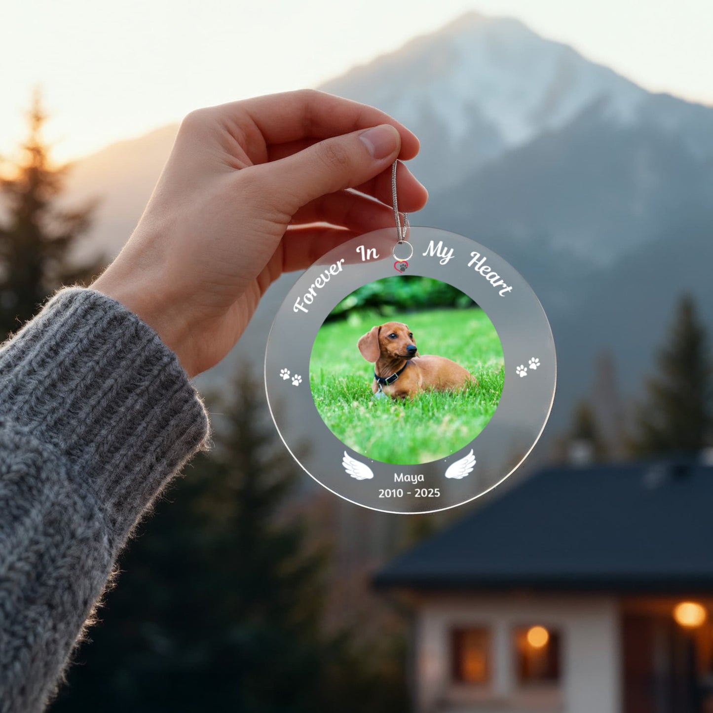 "Forever In My Heart" - Personalized Acrylic Circle Dog Memorial Ornament