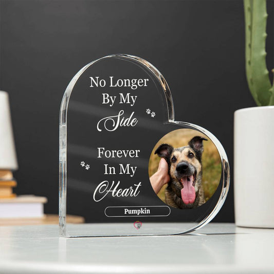 Premium personalized acrylic heart block with custom dog photo memorial keepsake