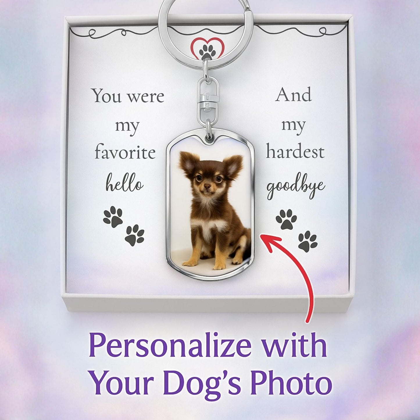 My Favorite Hello My Hardest Goodbye – Personalized Dog Memorial Photo Keychain