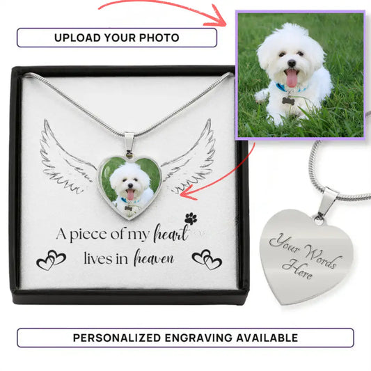 A piece of my heart lives in heaven - Photo Heart Necklace - Jewelry