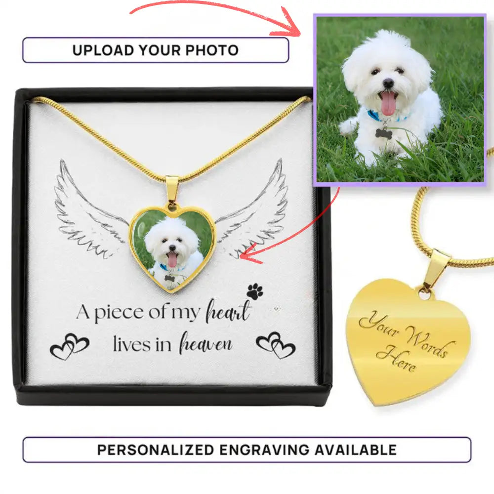 A piece of my heart lives in heaven - Photo Heart Necklace - Jewelry