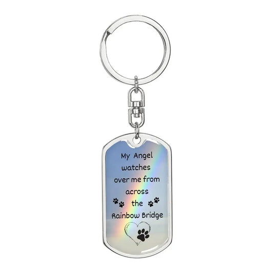 My Angel Watches Me From Rainbow Bridge KeyChain - Dog Tag with Swivel Keychain (Steel) / No - Jewelry