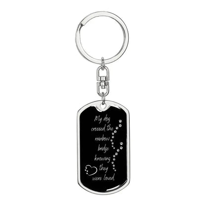 My Dog Crossed The Rainbow Bridge KeyChain - Dog Tag with Swivel Keychain (Steel) / No - Jewelry