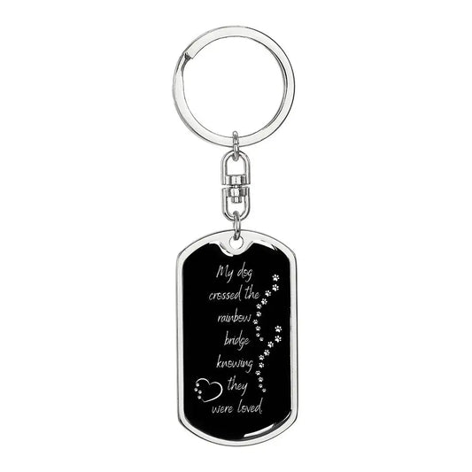 My Dog Crossed The Rainbow Bridge KeyChain - Dog Tag with Swivel Keychain (Steel) / No - Jewelry