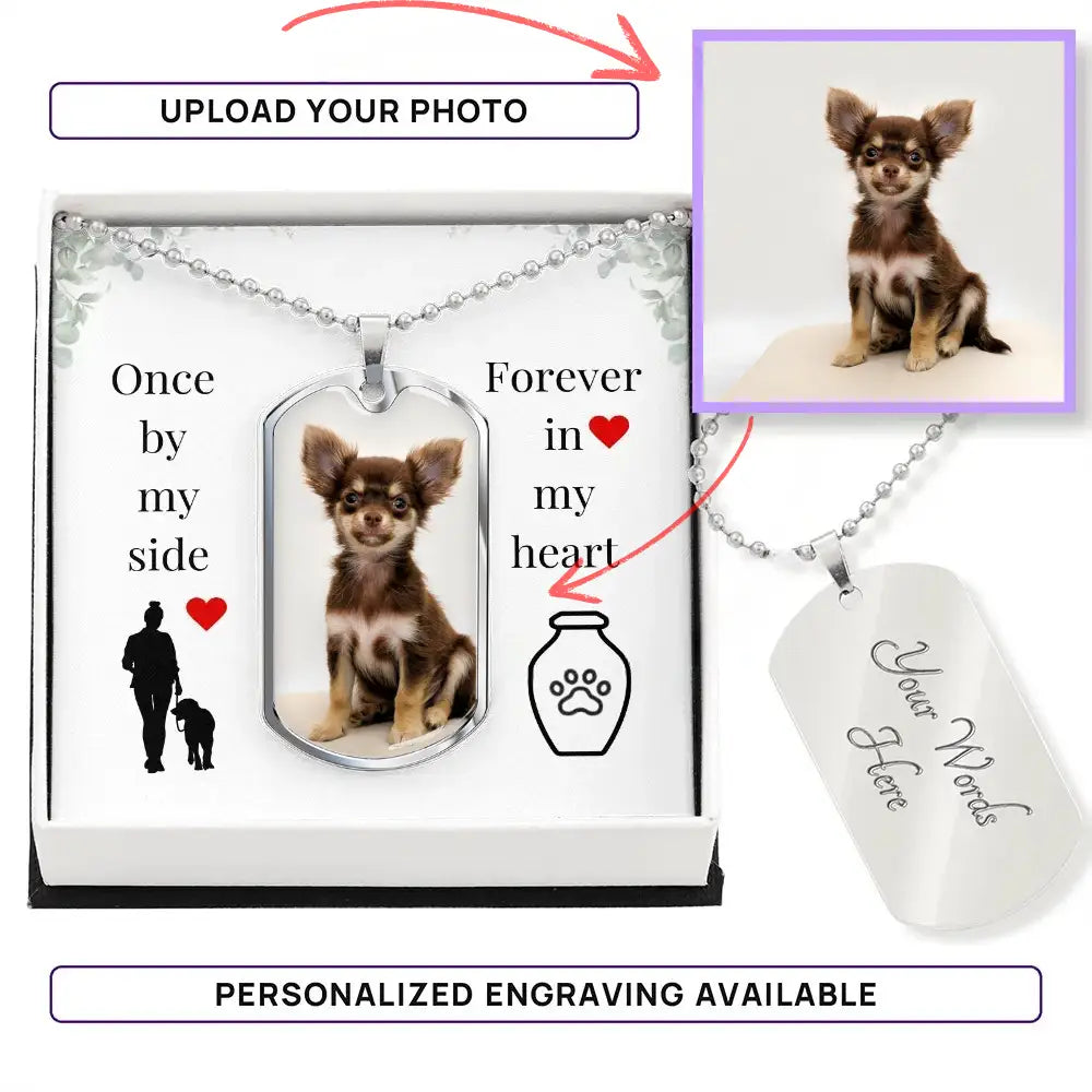 Once By My Side Photo Dog Tag Necklace – Personalized Dog Memorial Keepsake - Jewelry