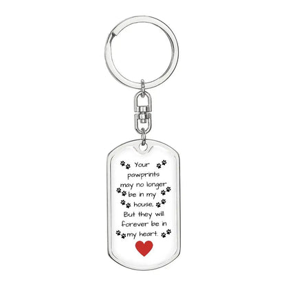 Paw Prints On My Heart Key Chain - Dog Tag with Swivel Keychain (Steel) / No - Jewelry Keychain