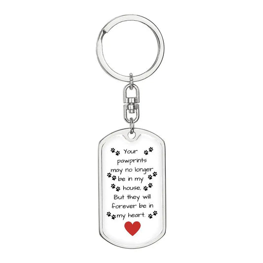 Paw Prints On My Heart Key Chain - Dog Tag with Swivel Keychain (Steel) / No - Jewelry Keychain