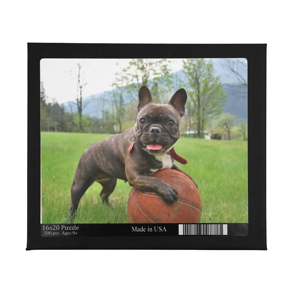"Hands assembling personalized dog memorial puzzle piece by piece"