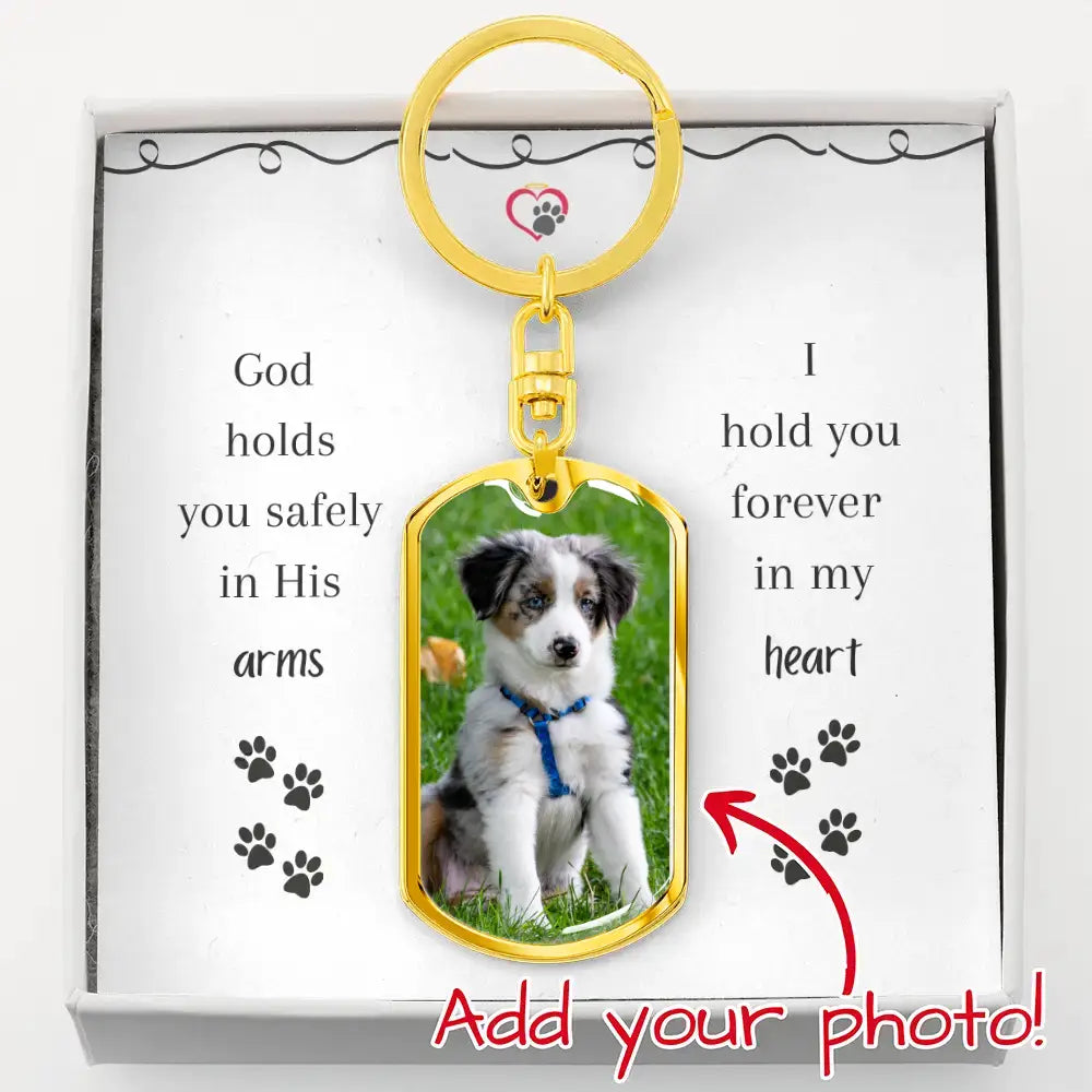 Safely In His Arms - Personalized Dog Tag Keychain - Jewelry