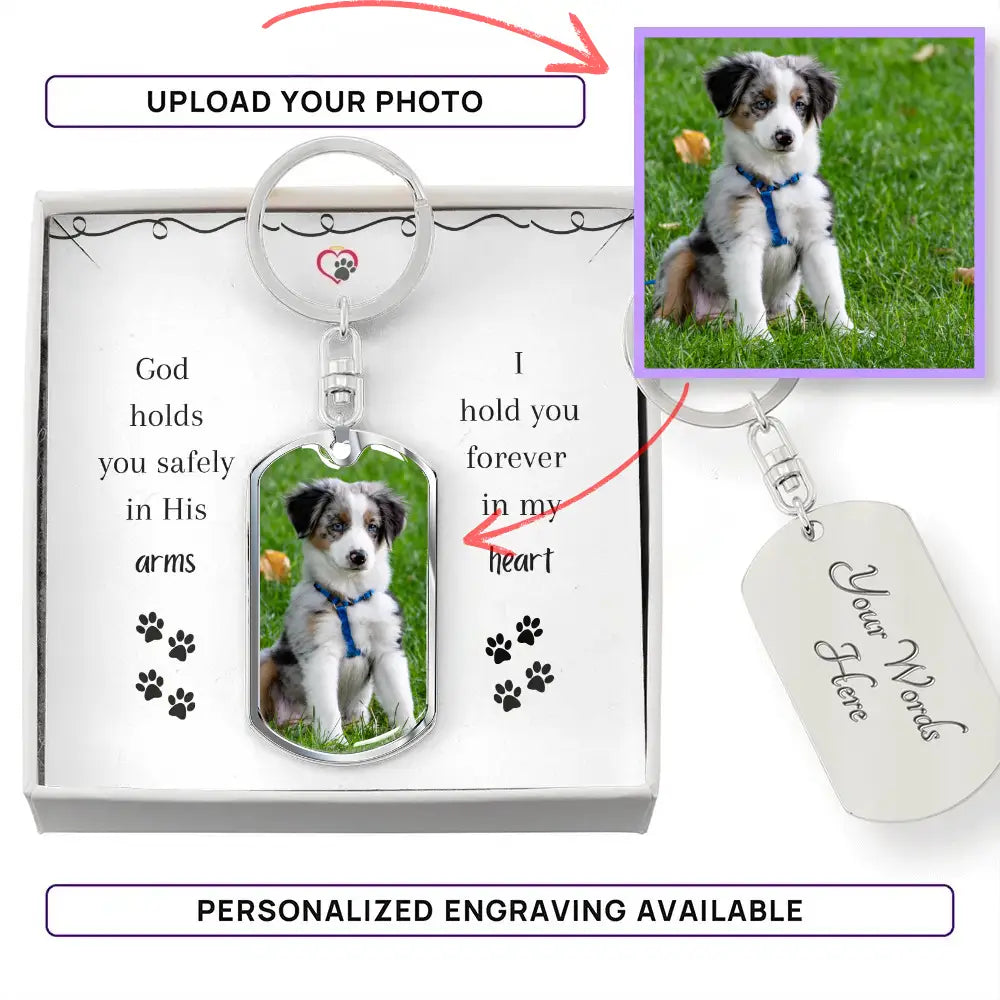 Safely In His Arms - Personalized Dog Tag Keychain - Jewelry