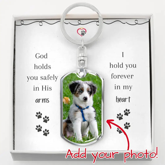 Safely In His Arms - Personalized Dog Tag Keychain - Jewelry