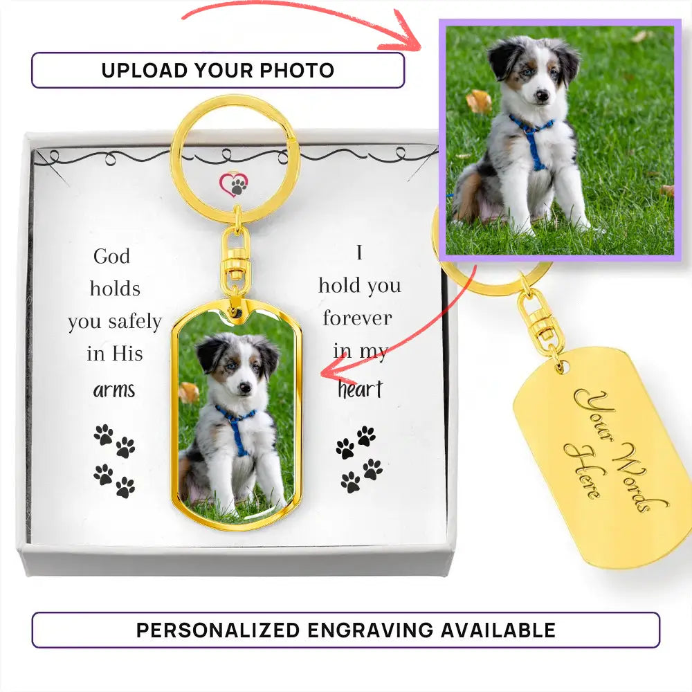 Safely In His Arms - Personalized Dog Tag Keychain - Jewelry