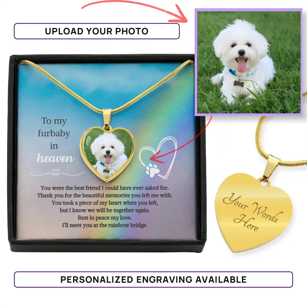 To My Furbaby in Heaven Photo Heart Necklace – Personalized Dog Memorial Keepsake - Jewelry