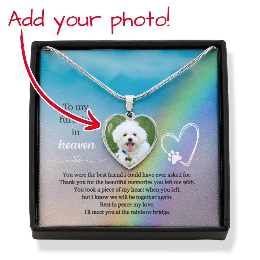 To My Furbaby in Heaven Photo Heart Necklace – Personalized Dog Memorial Keepsake - Jewelry